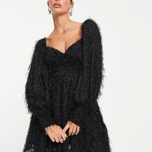 ASOS Black Textured Long Sleeve Dress Size S